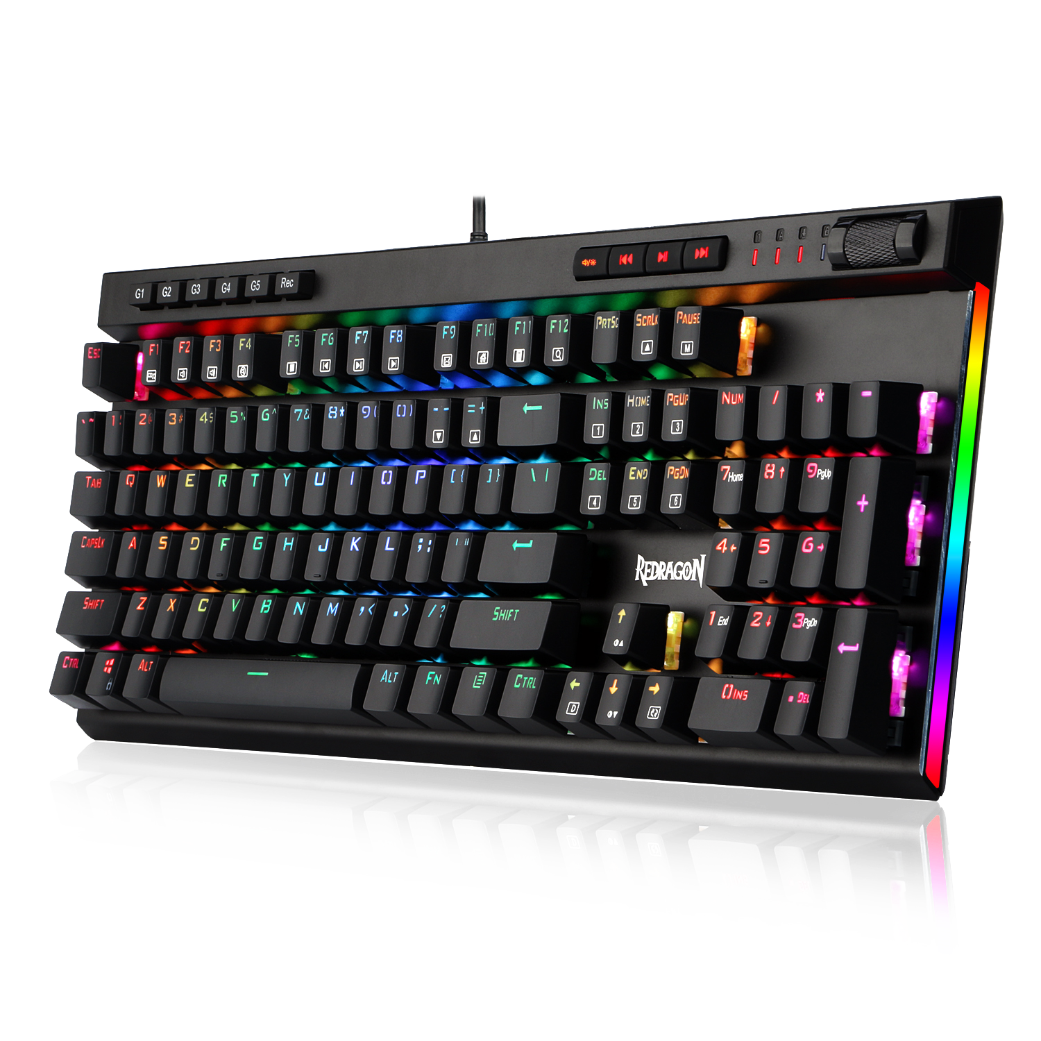 Keyboard Gaming Mekanik Redragon K580-PRO RGB Backlit 104 Tombol Anti-Ghosting dengan Tombol Makro & Kontrol Media Khusus, Perekaman Makro Onboard (Sakelar Cokelat Optik)