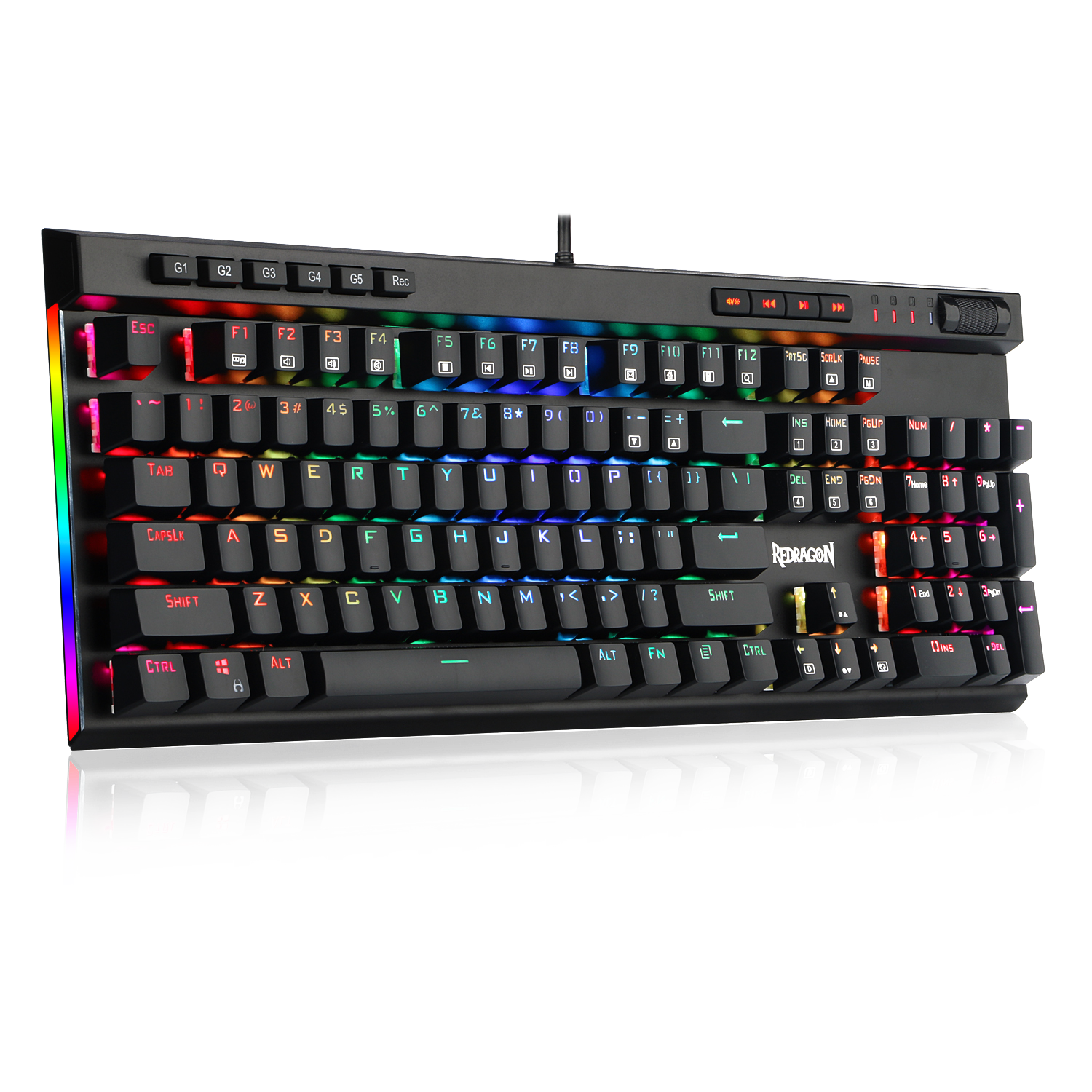 Keyboard Gaming Mekanik Redragon K580-PRO RGB Backlit 104 Tombol Anti-Ghosting dengan Tombol Makro & Kontrol Media Khusus, Perekaman Makro Onboard (Sakelar Cokelat Optik)