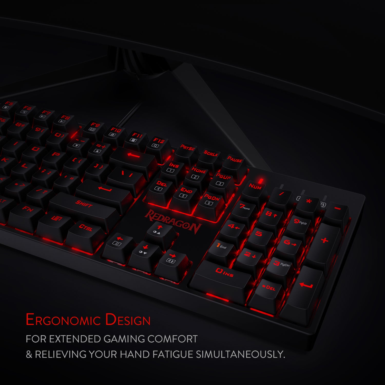Redragon K582 SURARA Red LED Backlit Mechanical Gaming Keyboard, 104 Standard Keys and Quiet-Red Switches