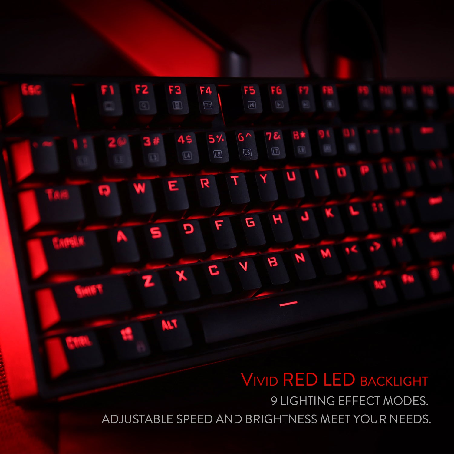 Redragon K582 SURARA Red LED Backlit Mechanical Gaming Keyboard, 104 Standard Keys and Quiet-Red Switches