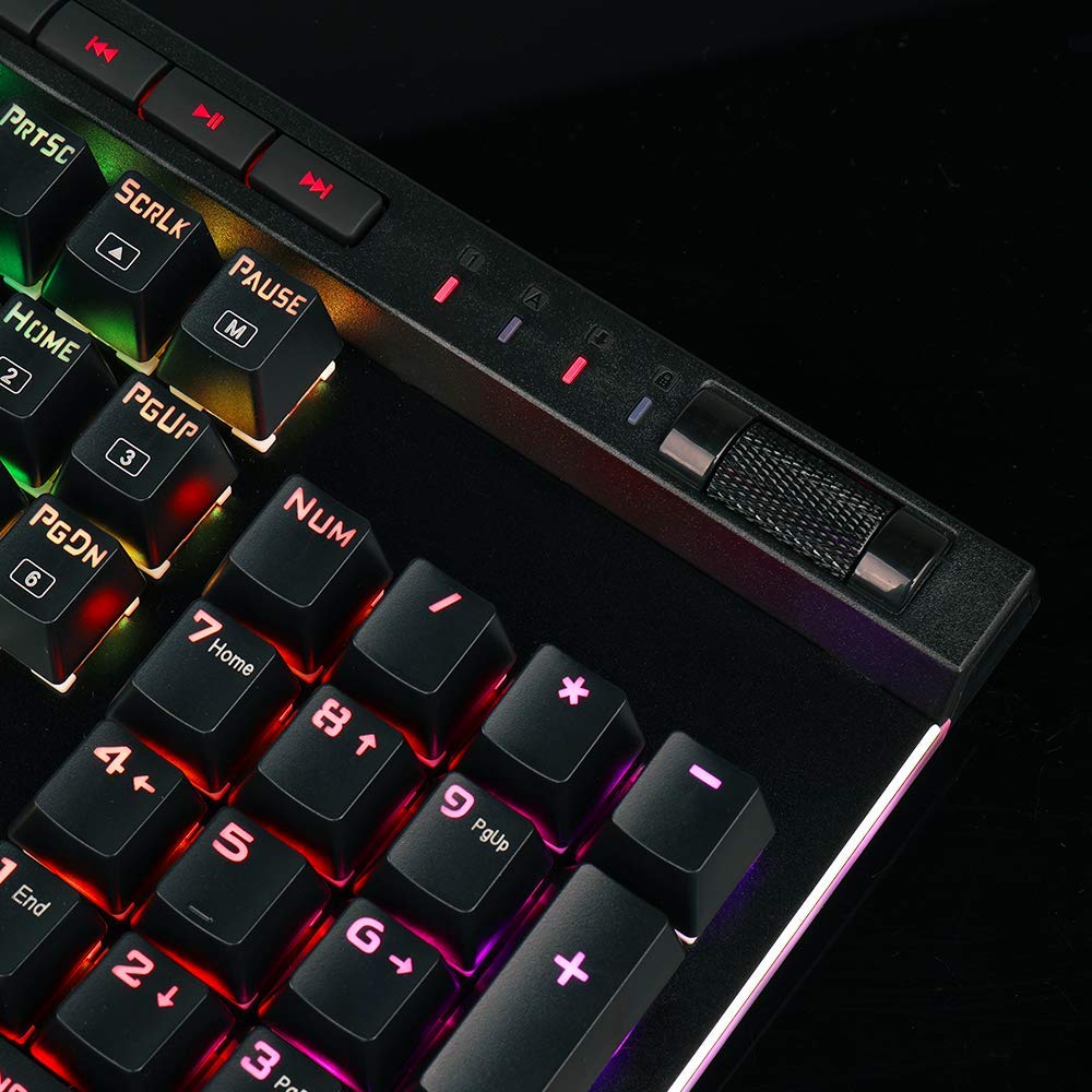 Redragon K580 VATA RGB LED Keyboard Gaming Mekanis dengan Lampu Latar 104 Tombol Anti-Ghosting dengan Tombol Makro dan Kontrol Media Khusus (Sakelar Biru)