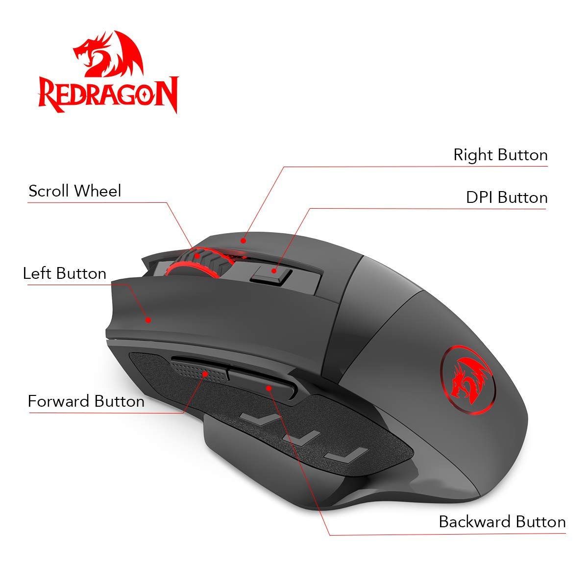Redragon M653 MIG Mini Mouse, Mouse Nirkabel Optik 2.4G dengan Penerima Nano USB untuk Kantor & Game, 5 DPI yang Dapat Diatur, 6 Tombol Mouse Optik untuk PC Desktop, Macbook, Notebook, PC, Laptop, Komputer