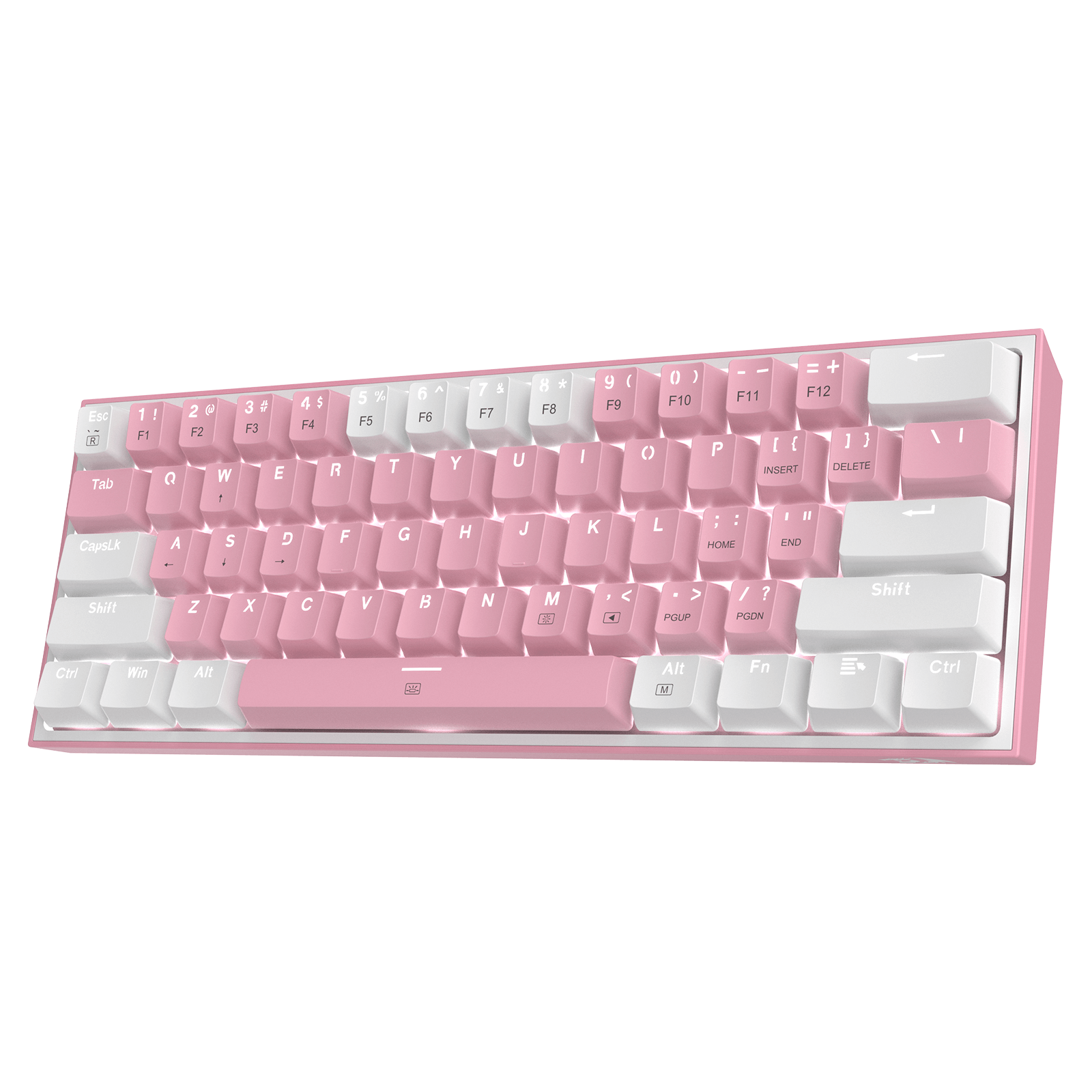 Redragon K617 FIZZ 60% Keyboard Gaming RGB Berkabel, Keyboard Mekanis Ringkas 61 Tombol dengan Keycap Warna Campuran Putih & Merah Muda, Sakelar Merah Linear, Dukungan Driver Profesional