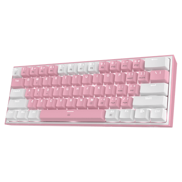 Redragon K617 FIZZ 60% Keyboard Gaming RGB Berkabel, Keyboard Mekanis Ringkas 61 Tombol dengan Keycap Warna Campuran Putih & Merah Muda, Sakelar Merah Linear, Dukungan Driver Profesional