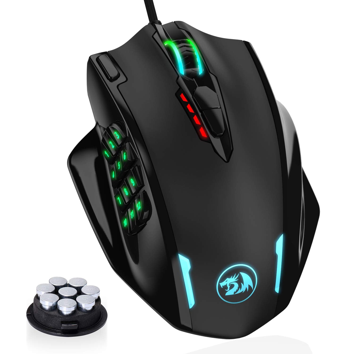 Redragon M908 Impact RGB LED MMO Gaming Mouse Laser USB dengan 12400dpi, Presisi Tinggi, 18 Tombol Samping yang Dapat Diprogram, Desain Ergonomis, Hitam