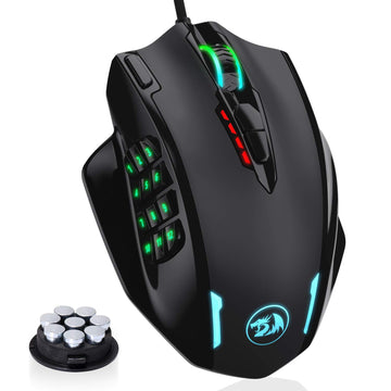 Redragon M908 Impact RGB LED MMO Gaming Mouse Laser USB dengan 12400dpi, Presisi Tinggi, 18 Tombol Samping yang Dapat Diprogram, Desain Ergonomis, Hitam