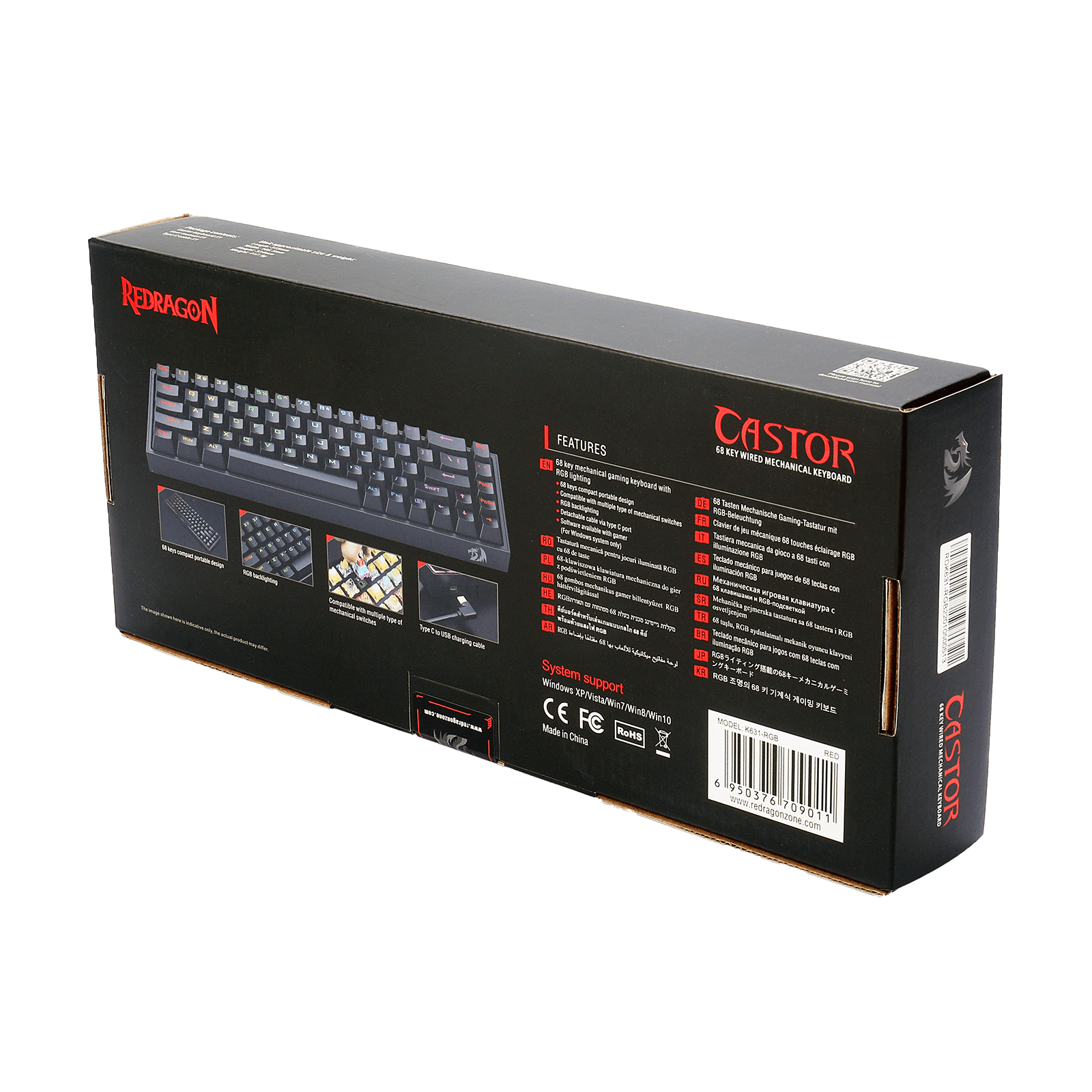 Redragon K631 Castor 65% Keyboard Gaming RGB Berkabel, Keyboard Mekanis Ringkas 68 Tombol Hot-Swappable dengan 100% Socket Hot-Swap, PCB Terpasang Plat Free-Mod & Tombol Panah Khusus, Sakelar Linear Merah Senyap