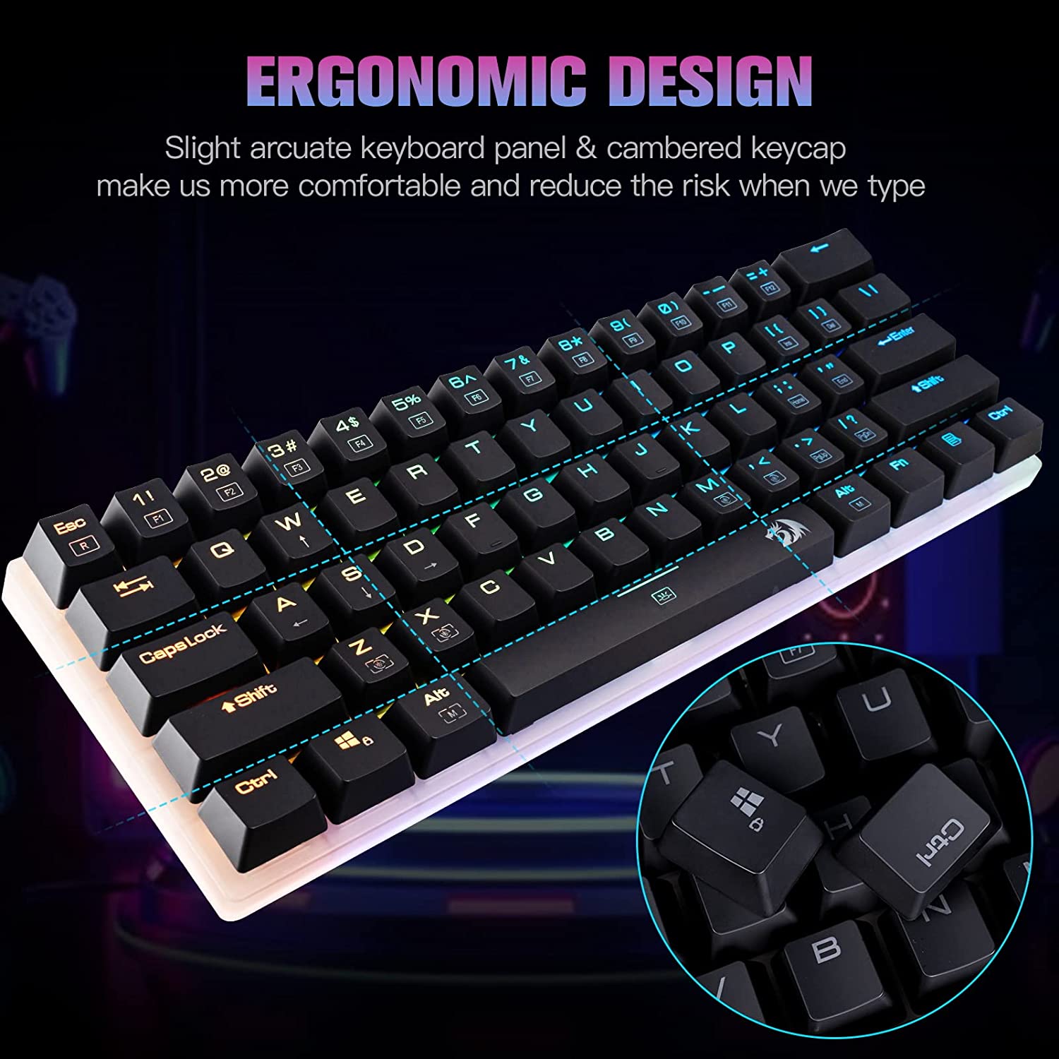 Redragon K605 Alien Giant Mechanical Gaming Keyboard, 61 Tombol Super Besar & Outemu Blue Switch, RGB LED Backlit Ergonomic Wired Type-C Full Key Conflict Free Anti-Ghosting NKRO Keyboard
