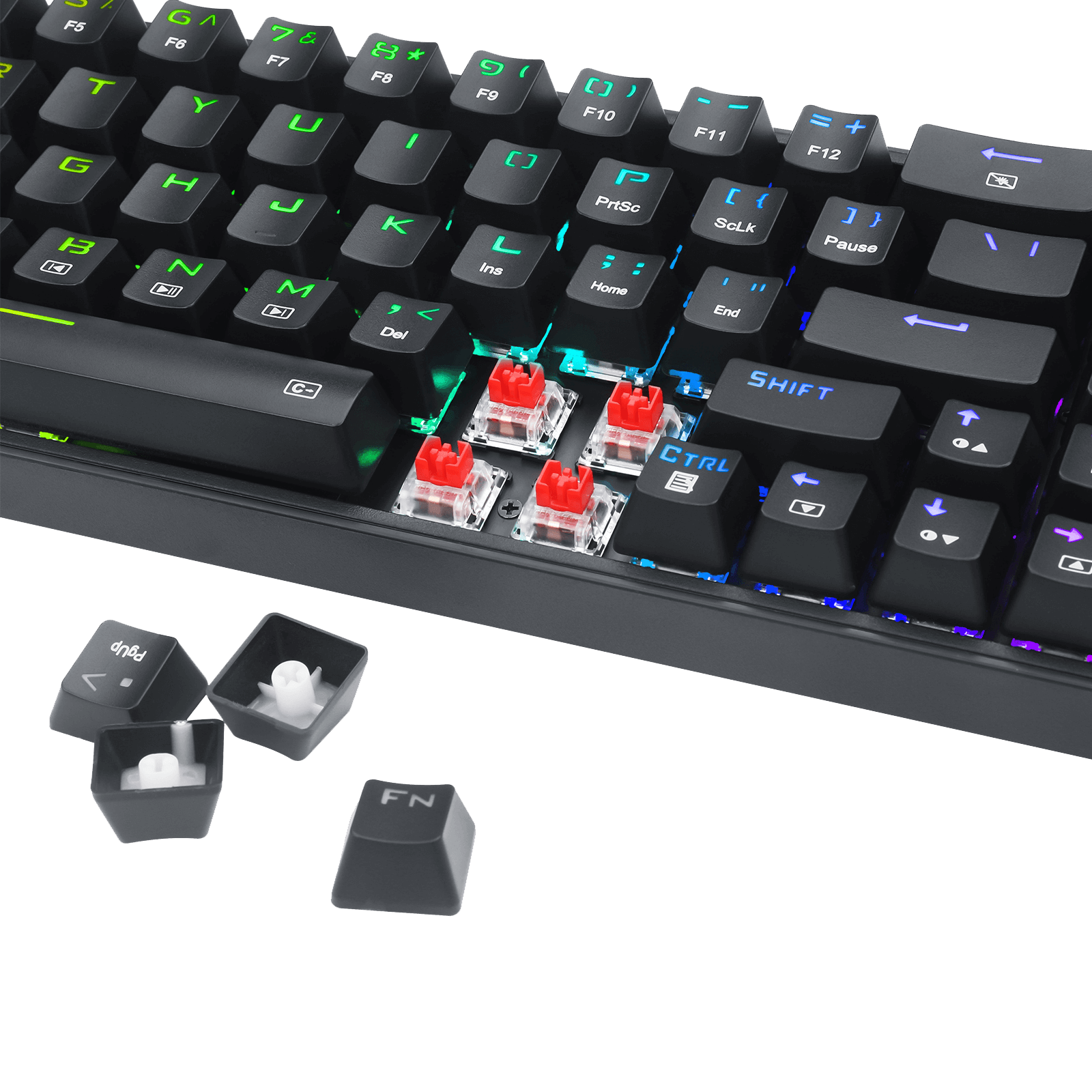 Redragon K628 Pollux 75% Wired RGB Gaming Keyboard, 78 Keys Hot-Swappable Compact Mechanical Keyboard w/100% Hot-Swap Socket, Free-Mod Plate Mounted PCB & Dedicated Arrow Keys and Numpad, Red Switch
