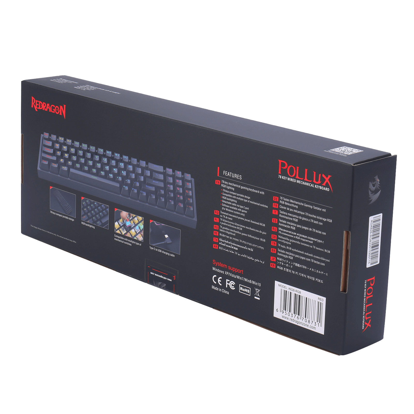 Redragon K628 Pollux 75% Wired RGB Gaming Keyboard, 78 Keys Hot-Swappable Compact Mechanical Keyboard w/100% Hot-Swap Socket, Free-Mod Plate Mounted PCB & Dedicated Arrow Keys and Numpad, Red Switch