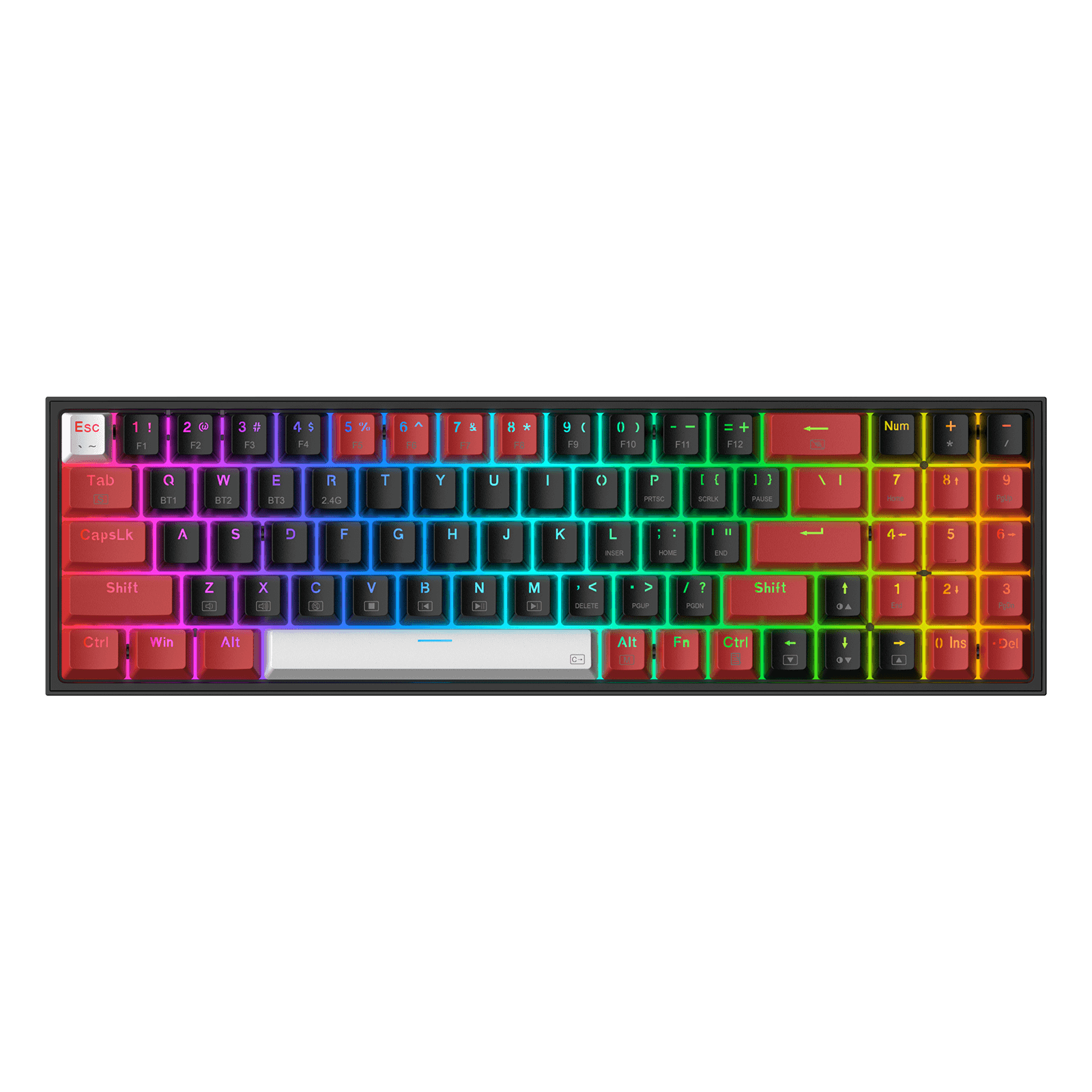 Redragon K628 PRO 75% 3-Mode Wireless RGB Gaming Keyboard, Keyboard Mekanik Ringkas 78 Tombol Hot-Swappable dengan Soket PCB Free-Mod Hot-Swap, Tombol Panah & Numpad Khusus, Sakelar Merah