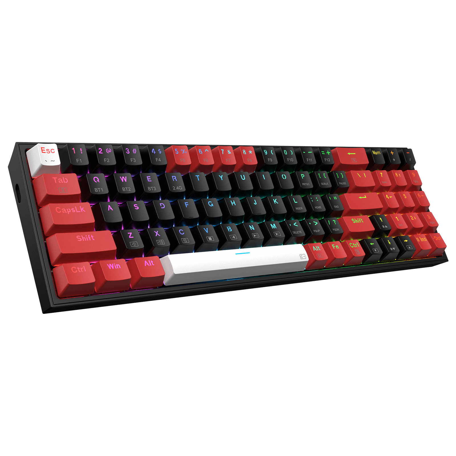 Redragon K628 PRO 75% 3-Mode Wireless RGB Gaming Keyboard, Keyboard Mekanik Ringkas 78 Tombol Hot-Swappable dengan Soket PCB Free-Mod Hot-Swap, Tombol Panah & Numpad Khusus, Sakelar Merah