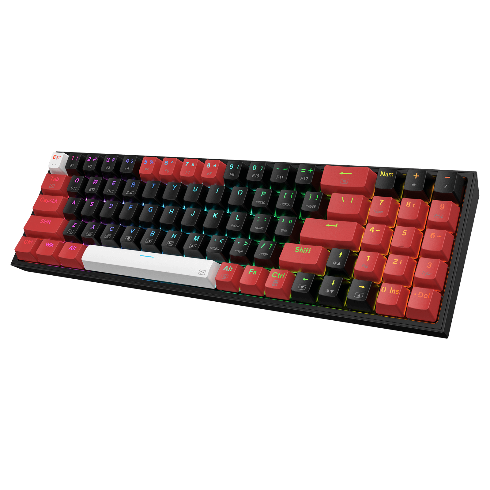 Redragon K628 PRO 75% 3-Mode Wireless RGB Gaming Keyboard, Keyboard Mekanik Ringkas 78 Tombol Hot-Swappable dengan Soket PCB Free-Mod Hot-Swap, Tombol Panah & Numpad Khusus, Sakelar Merah