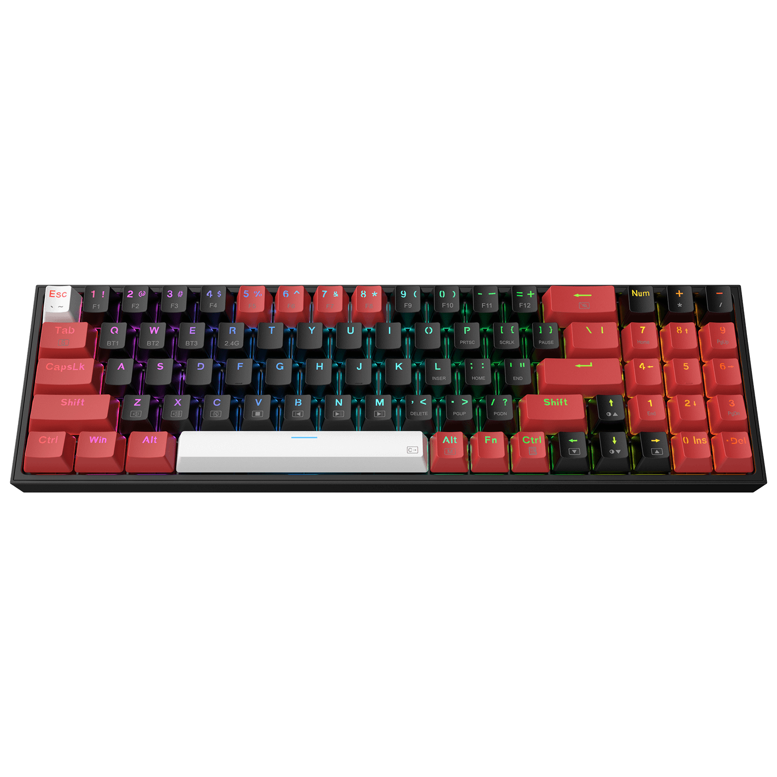 Redragon K628 PRO 75% 3-Mode Wireless RGB Gaming Keyboard, Keyboard Mekanik Ringkas 78 Tombol Hot-Swappable dengan Soket PCB Free-Mod Hot-Swap, Tombol Panah & Numpad Khusus, Sakelar Merah