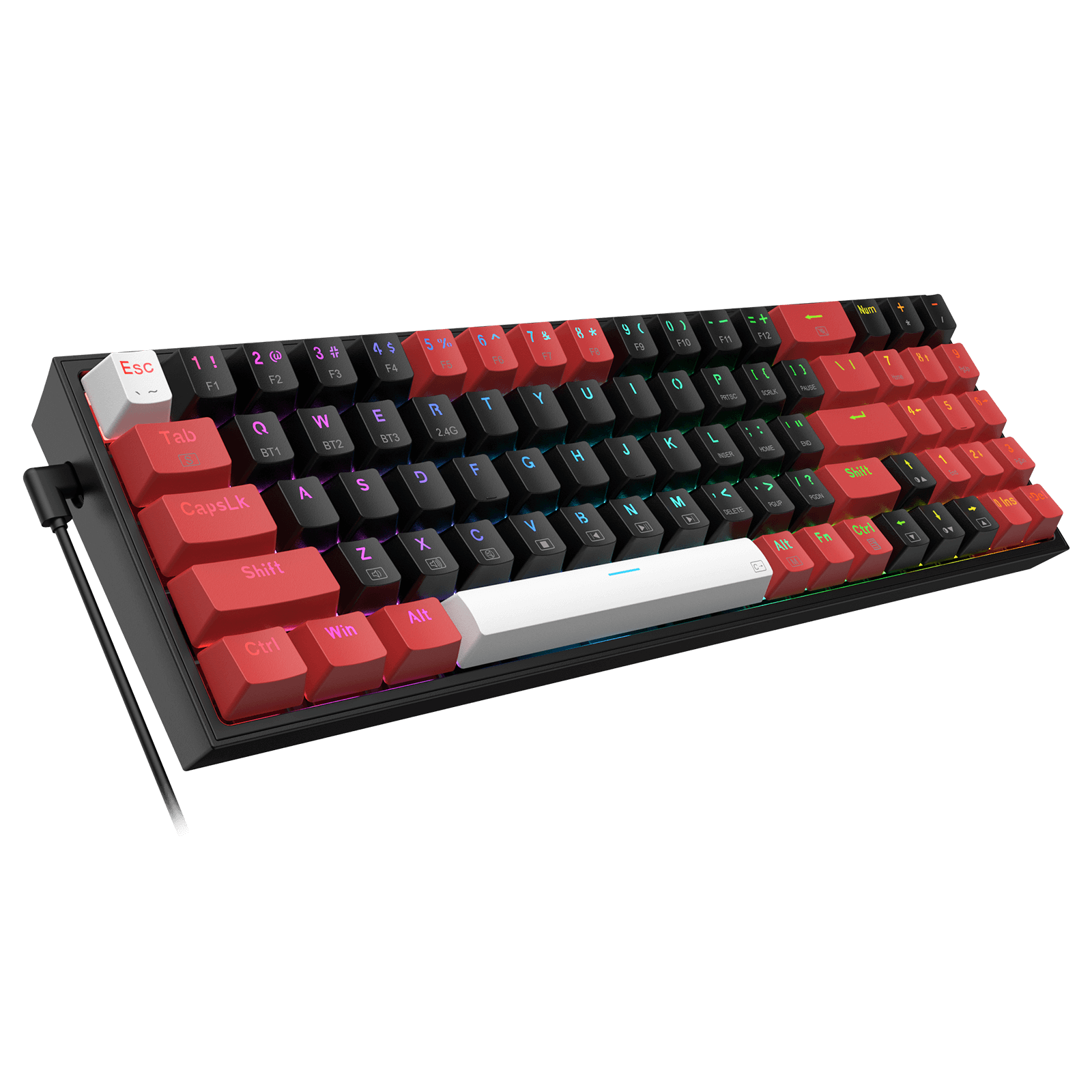 Redragon K628 PRO 75% 3-Mode Wireless RGB Gaming Keyboard, Keyboard Mekanik Ringkas 78 Tombol Hot-Swappable dengan Soket PCB Free-Mod Hot-Swap, Tombol Panah & Numpad Khusus, Sakelar Merah