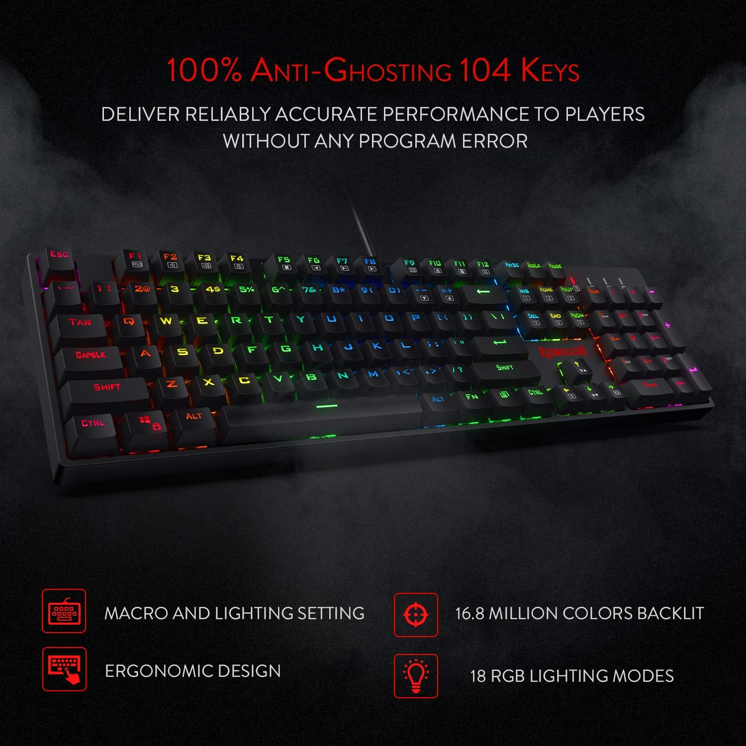 Redragon K582-BA USB QWERTY Gaming Keyboard Mekanik & Mouse Gaming M711 Cobra, 10.000 DPI, 7 Tombol yang Dapat Diprogram, Keyboard Berlampu RGB, Hitam
