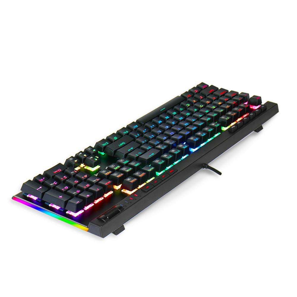 Redragon K580 VATA RGB LED Keyboard Gaming Mekanis dengan Lampu Latar 104 Tombol Anti-Ghosting dengan Tombol Makro dan Kontrol Media Khusus (Sakelar Biru)