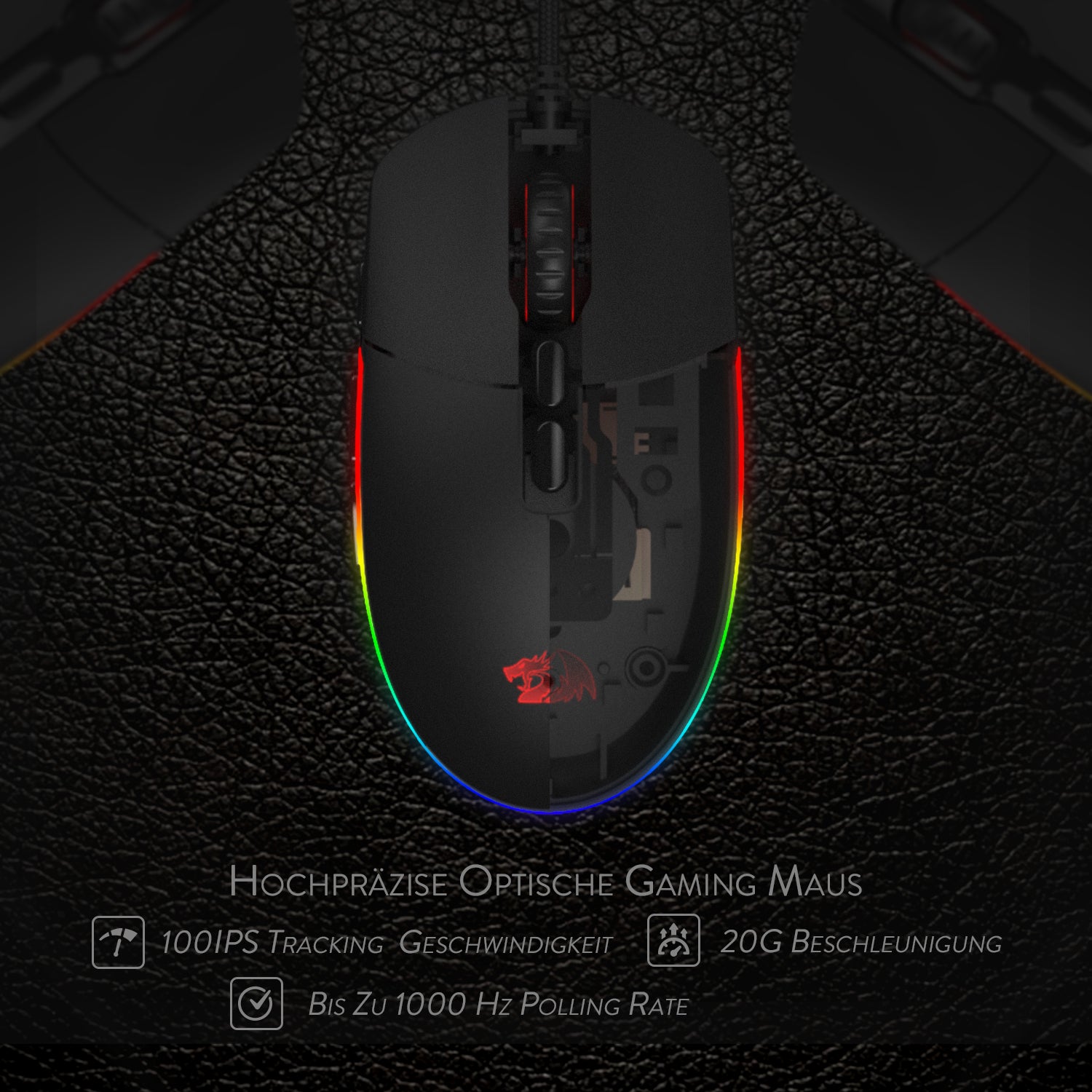 Redragon M719 Invader Gaming Mouse 10.000 DPI PC Mouse dengan Lampu Latar RGB / 7 Tombol yang Dapat Diprogram / Tombol Tembak Sensor Optik Mouse Gaming Berkabel untuk Gamer Pro (Hitam)