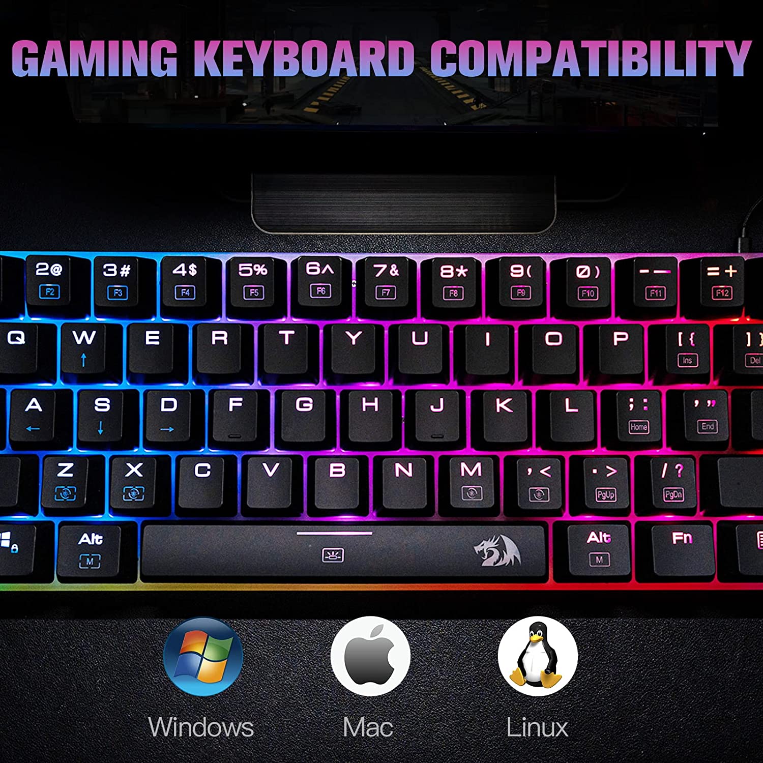 Redragon K605 Alien Giant Mechanical Gaming Keyboard, 61 Tombol Super Besar & Outemu Blue Switch, RGB LED Backlit Ergonomic Wired Type-C Full Key Conflict Free Anti-Ghosting NKRO Keyboard