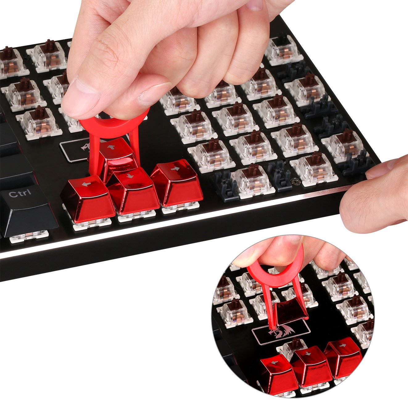 Keycaps Backlit Redragon ABS Double Shot Injection untuk Keyboard Mechanical Switch dengan Key Puller (Merah Elektroplat)