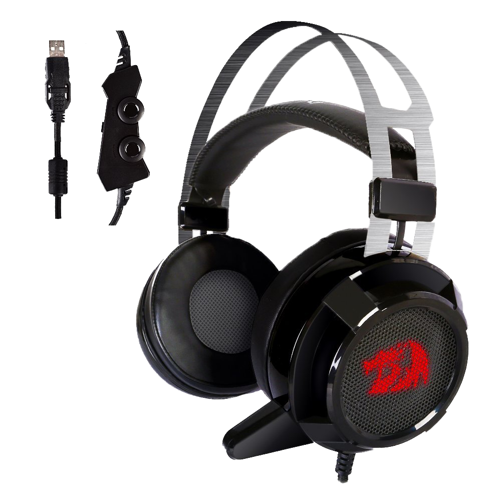 Redragon H301 SIREN2 7.1 Channel Surround Stereo Gaming Headset Over Ear dengan Mikrofon, Getaran Individual, Peredam Bising, Lampu LED