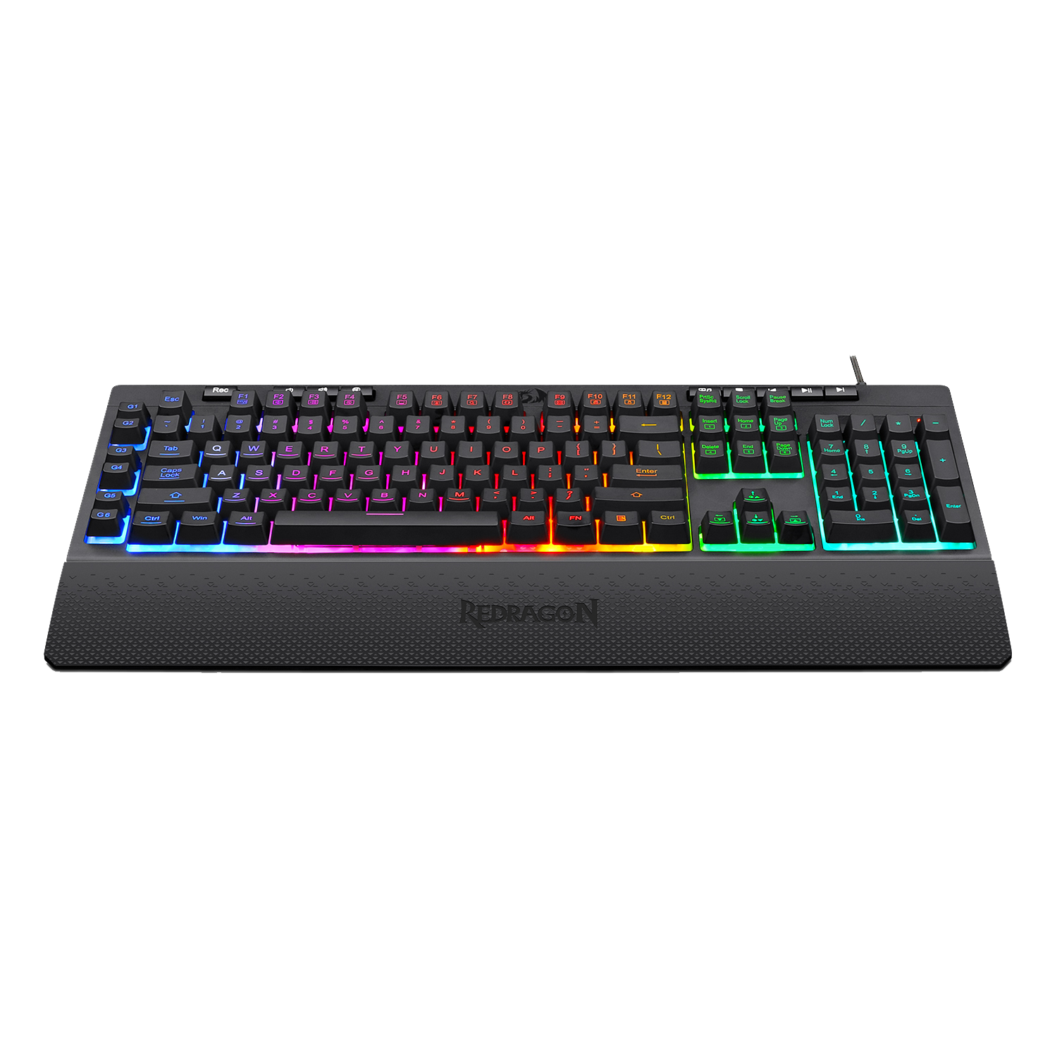 Redragon K512 SHIVA RGB Membrane Gaming Keyboard with Multimedia Keys, 6 Extra On-Board Macro Keys, Dedicated Media Control, Detachable Wrist Rest