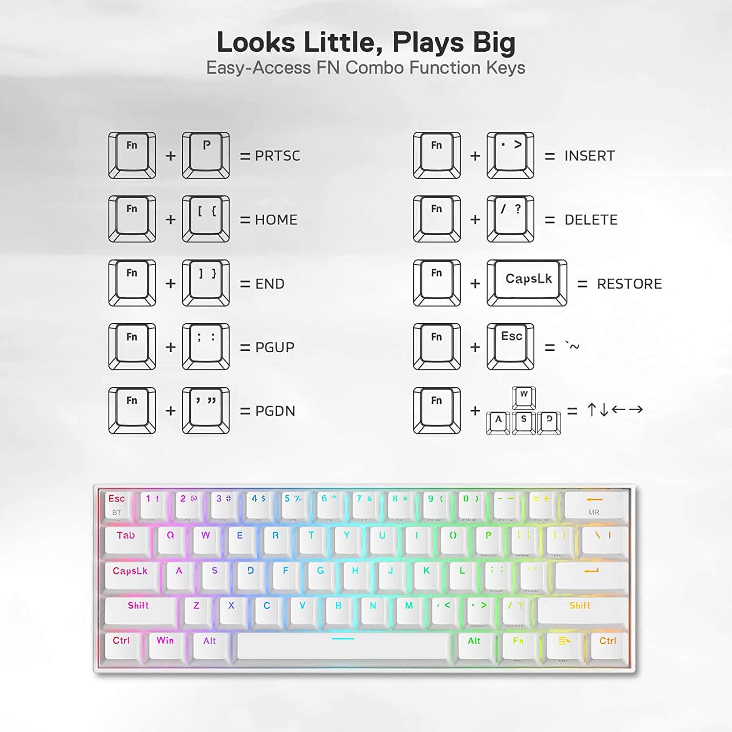 Keyboard Mekanik Nirkabel RGB Kompak 60% Redragon K530 PRO Draconic, Keyboard Gaming Bluetooth 5.0 TKL 61 Tombol