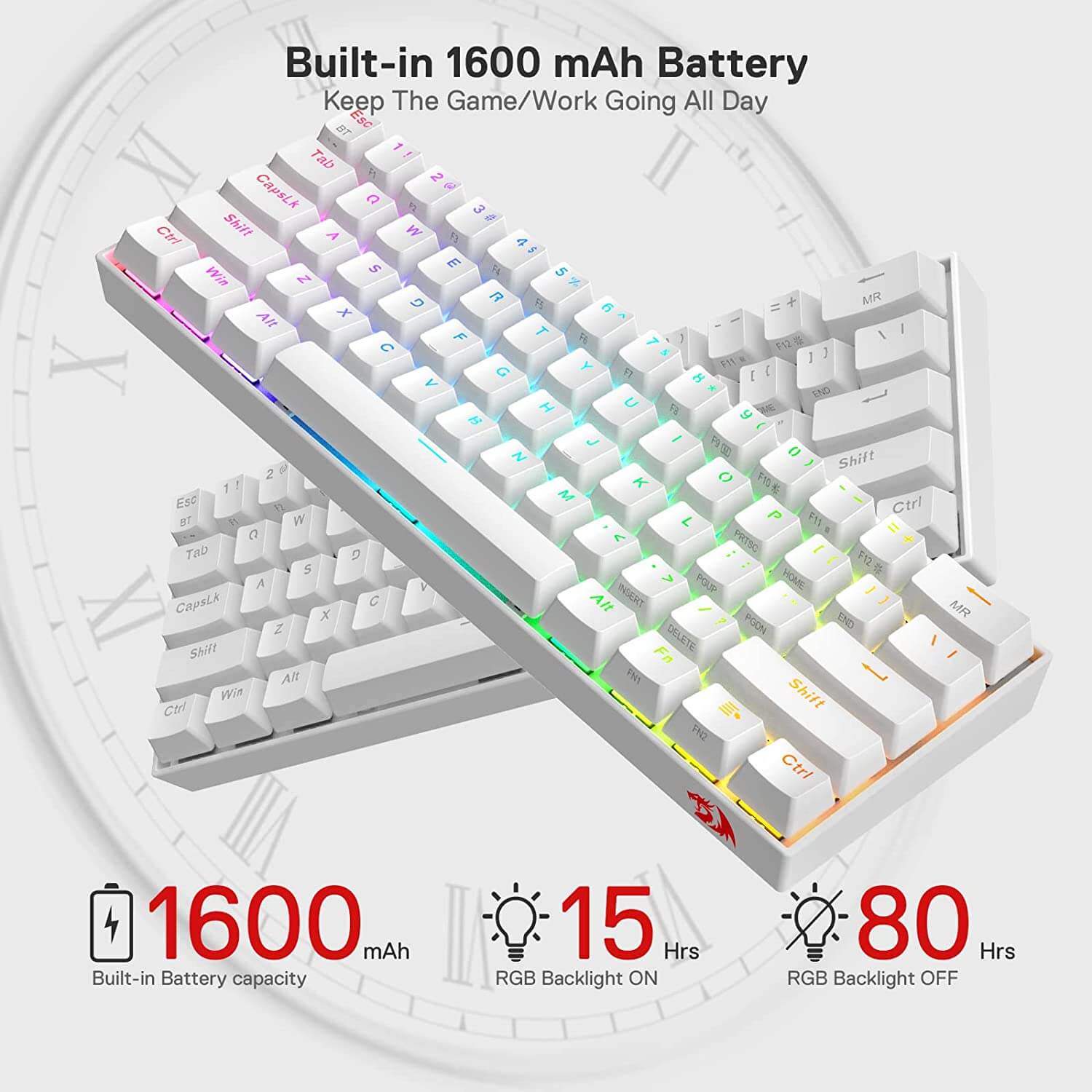 Keyboard Mekanik Nirkabel RGB Kompak 60% Redragon K530 PRO Draconic, Keyboard Gaming Bluetooth 5.0 TKL 61 Tombol