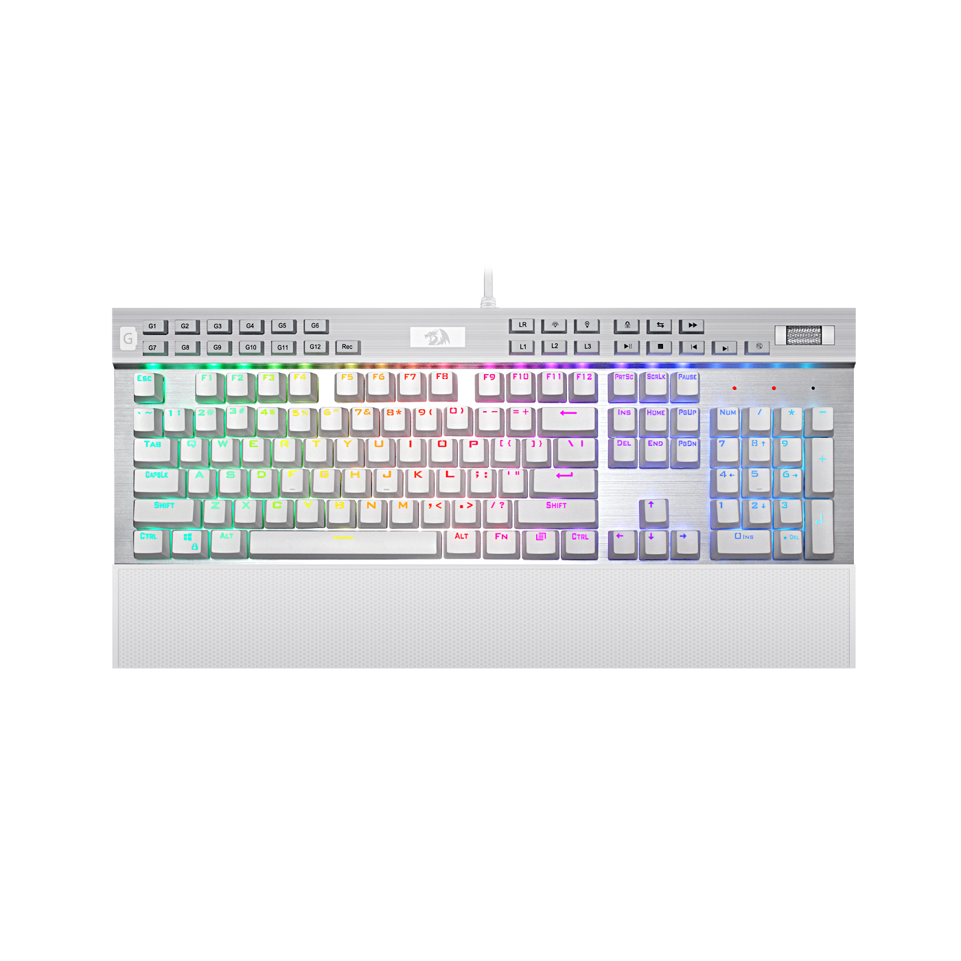 Redragon K550 RGB Gaming Keyboard, 104 Keys + 12 Macro G Keys Wired Mechanical Keyboard w/Aluminum Top Plate, Custom Clicky Purple Switch, Extra USB Port & Wrist Rest