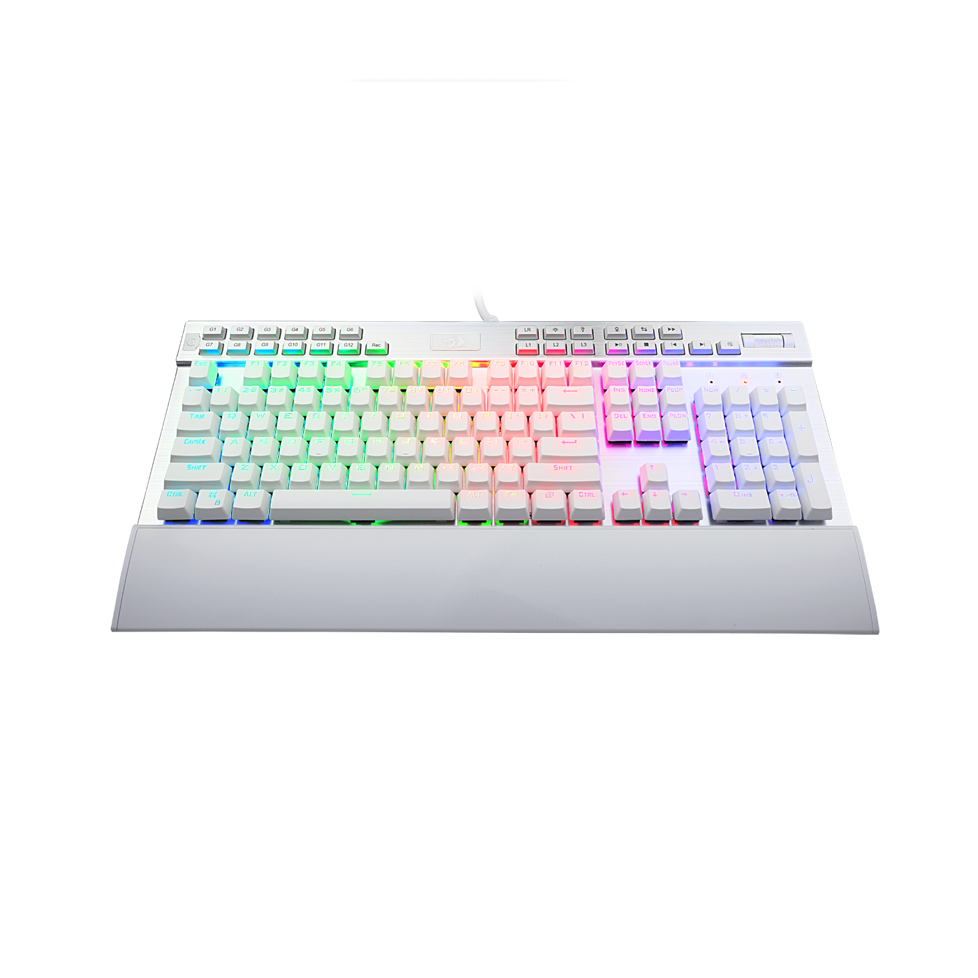 Redragon K550 RGB Gaming Keyboard, 104 Keys + 12 Macro G Keys Wired Mechanical Keyboard w/Aluminum Top Plate, Custom Clicky Purple Switch, Extra USB Port & Wrist Rest