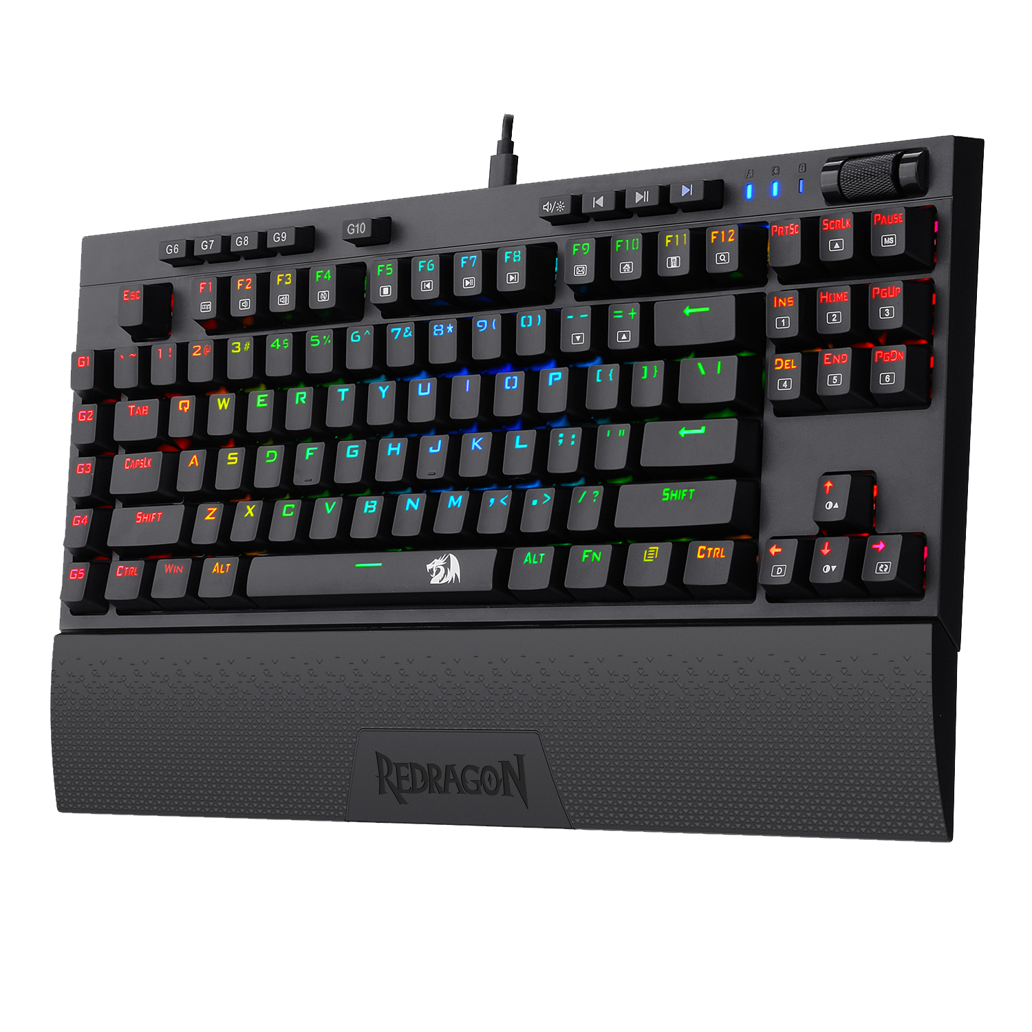 Redragon K596 VISHNU 3 Modes RGB Mechanical Gaming Keyboard, 87 Keys TKL Compact Keyboard with 2400 mAh Battery, 10 Onboard Macro Keys &  Wrist Rest, 10H Play Time, Red Switches