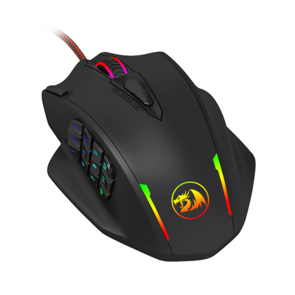 Redragon M908 IMPACT MMO Gaming Mouse up to 12,400 DPI High Precision  Mouse for PC, 18 Programmable Buttons, Weight Tuning Cartridge, 12 Side Buttons, 5 programmable user profiles, 16.8 Million Customizing LED Color Option