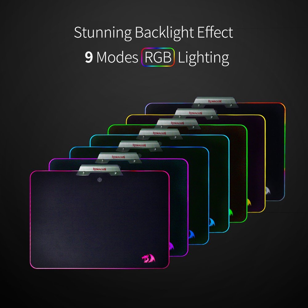 Redragon P011 Orion RGB Mousepad Gaming Mouse Mat dengan 9 Pengaturan Cahaya Berbeda, Permukaan Keras untuk Gamer Profesional 350 x 250 x 3.6mm