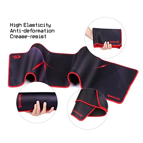 Redragon P015 Mouse Pad Besar Ekstra Luas XXL, dengan Tepi Jahitan, Alas Mouse Bertekstur Premium, Bantalan Karet Anti Selip Tahan Air, 35.8 x 11.8 x 0.11 inci