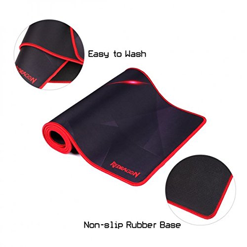 Redragon P015 Mouse Pad Besar Ekstra Luas XXL, dengan Tepi Jahitan, Alas Mouse Bertekstur Premium, Bantalan Karet Anti Selip Tahan Air, 35.8 x 11.8 x 0.11 inci