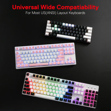 Redragon A130 Pudding Keycaps, Set Keycap PBT Doubleshot 104 Tombol Standar dengan Lapisan Transparan untuk Keyboard Mekanis, Profil OEM, Tata Letak ANSI Bahasa Inggris (AS)
