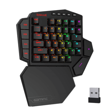 Redragon K585 DITI Wireless One-Handed Mechanical Keyboard, 42 Tombol 2.4Ghz RGB 40% Gaming Keypad dengan 7 Tombol Makro Onboard, Penopang Pergelangan Tangan yang Dapat Dilepas, Baterai 3000 mAh