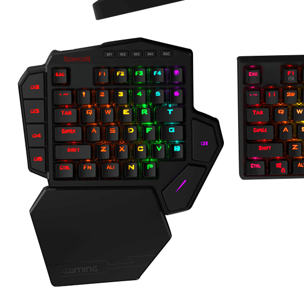 Redragon K585 DITI Wireless One-Handed Mechanical Keyboard, 42 Tombol 2.4Ghz RGB 40% Gaming Keypad dengan 7 Tombol Makro Onboard, Penopang Pergelangan Tangan yang Dapat Dilepas, Baterai 3000 mAh