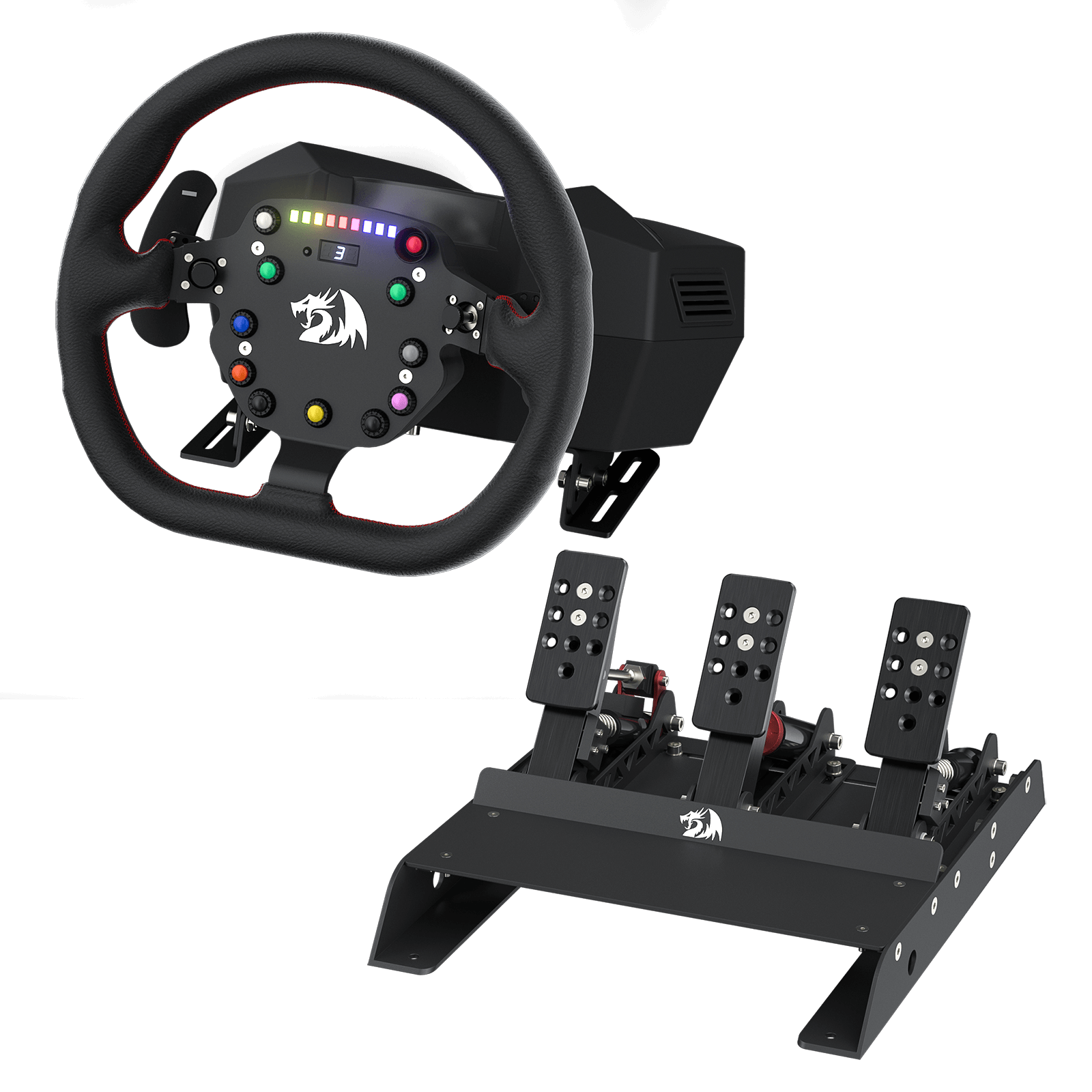 Redragon GT-32 Racing Wheel and Floor Pedals, Real Force Feedback Car Racing Simulator, PMSM Dual-Motor Control Box & Pedals, Non-Contact Hall Sensors, Supreme-Real Force Feedback Dedicated for Computer Gamer