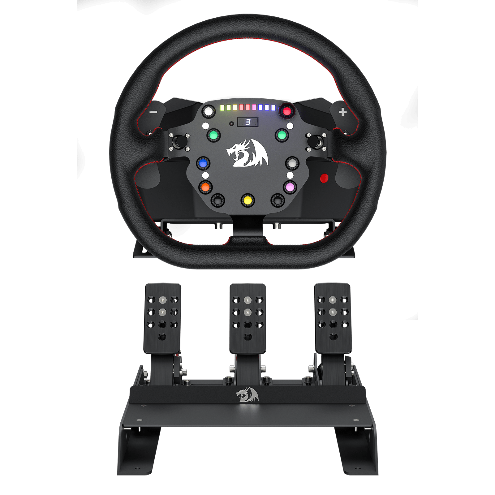 Redragon GT-32 Racing Wheel and Floor Pedals, Real Force Feedback Car Racing Simulator, PMSM Dual-Motor Control Box & Pedals, Non-Contact Hall Sensors, Supreme-Real Force Feedback Dedicated for Computer Gamer