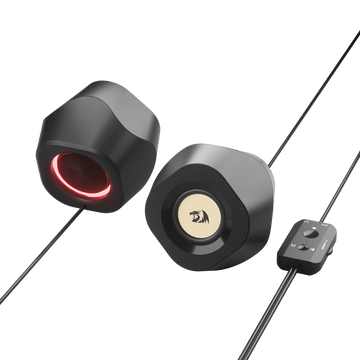 Redragon GS590 Wireless RGB Desktop Speakers, Speaker Stereo Komputer 2.0 dengan BT 5.0/AUX/Mode USB, Lampu Latar RGB Ambient Belakang, Bass yang Ditingkatkan dan Kotak Kontrol in-line yang Mudah Diakses, Didukung USB