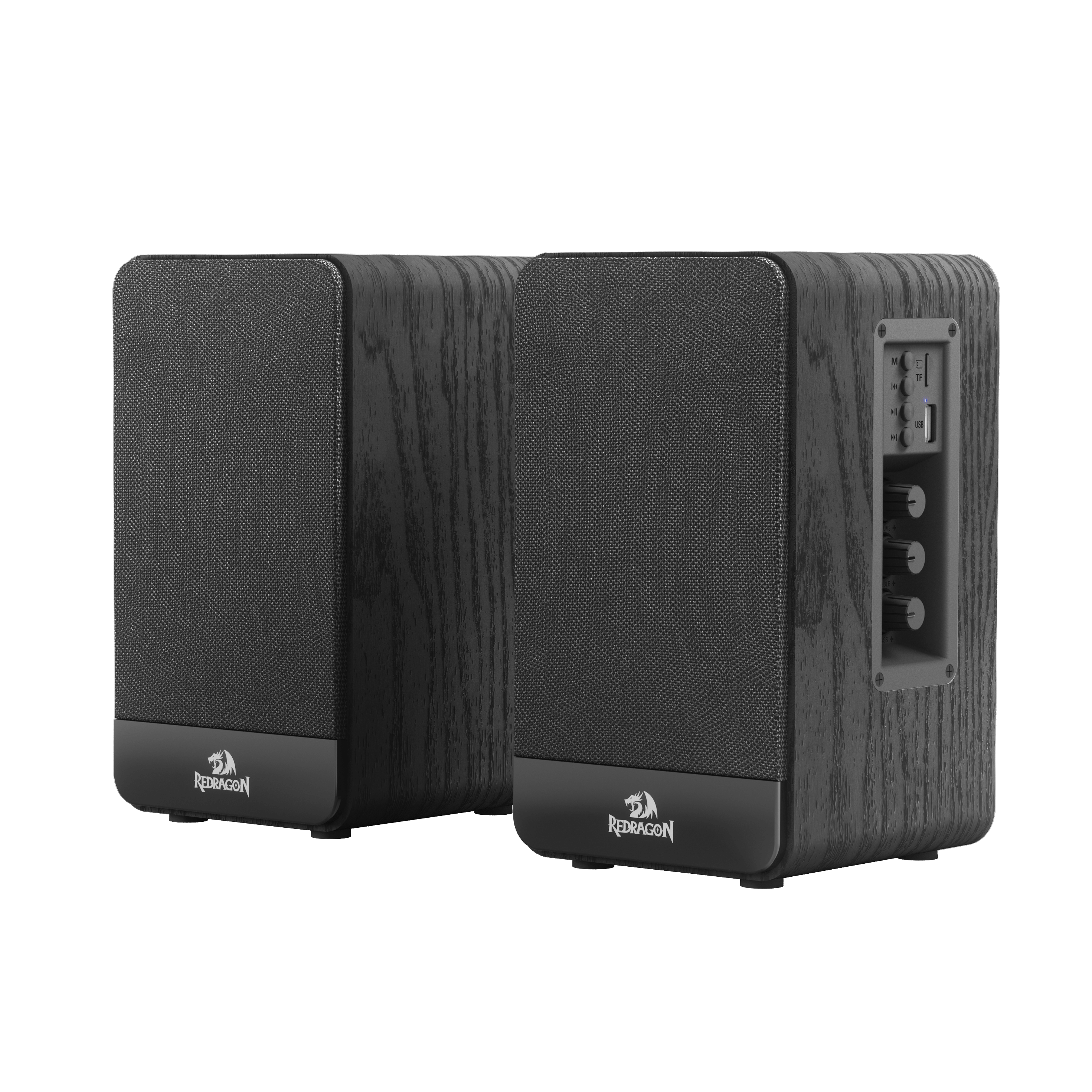 Redragon GS813 Wireless Desktop Speakers, 2.0 Channel Bookshelf Speaker w/Powerful 20W Output, BT 5.0/3.5mm AUX Connection, Enhanced Bass/Treble Knob Control and TF Card/USB Flash Drive Supported