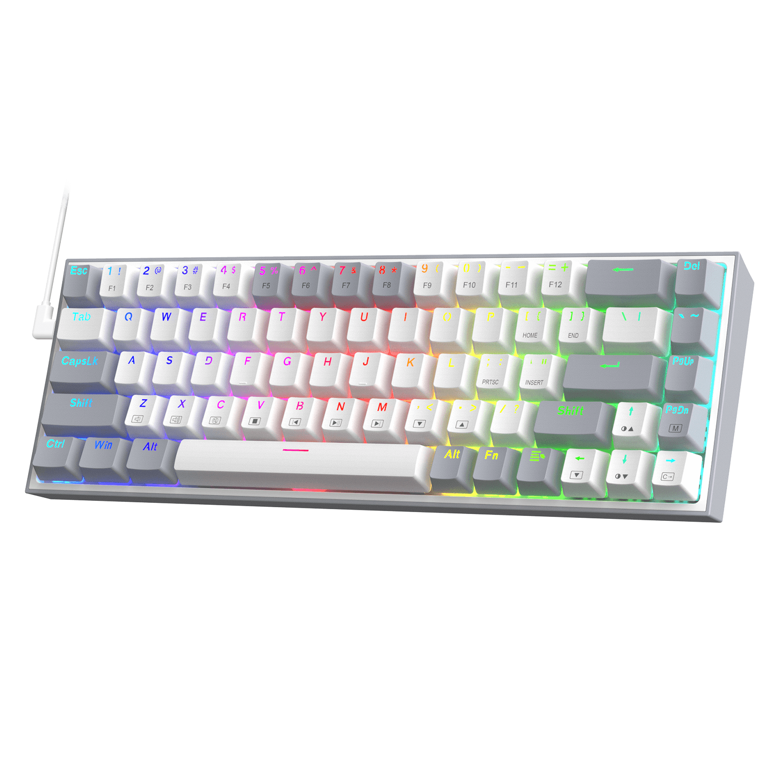 Redragon K631 Gery 65% Wired RGB Gaming Keyboard, 68 Keys Hot-Swappable Compact Mechanical Keyboard w/100% Hot-Swap Socket, Free-Mod Plate Mounted PCB & Dedicated Arrow Keys, Quiet Red Linear Switch