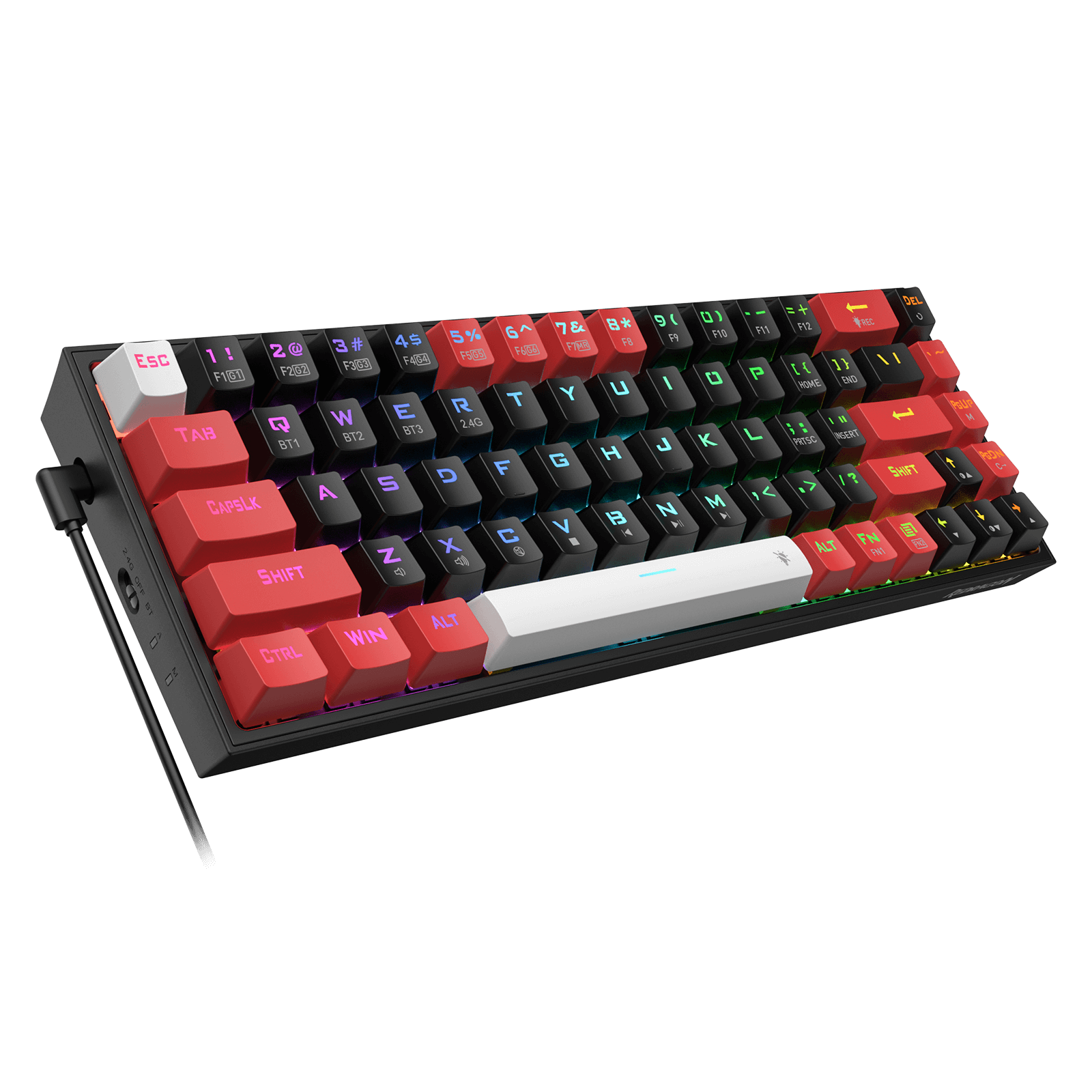 Redragon K631 PRO 65% 3-Mode Wireless RGB Gaming Keyboard, 68 Keys Hot-Swappable Compact Mechanical Keyboard w/Hot-Swap Free-Mod PCB Socket & Dedicated Arrow Keys, Quiet Red Linear Switch