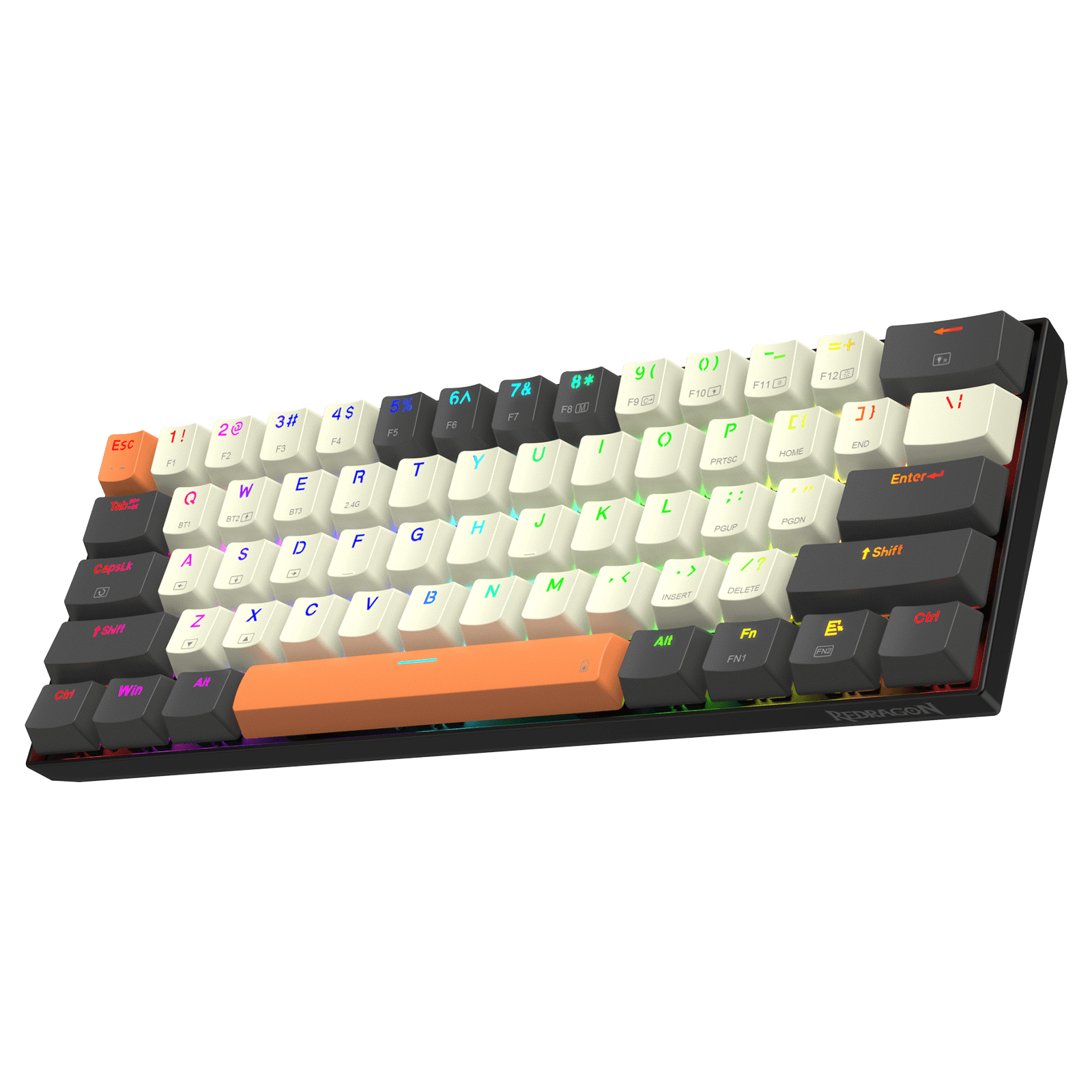 Redragon K644 SE 65% 3-Mode Wireless RGB Gaming Keyboard, 61 Keys Hot-Swappable Compact Mechanical Keyboard w/Upgrade Hot-Swap PCB Socket & Creative 1.2X Larger Size, Quiet Red Linear Switch