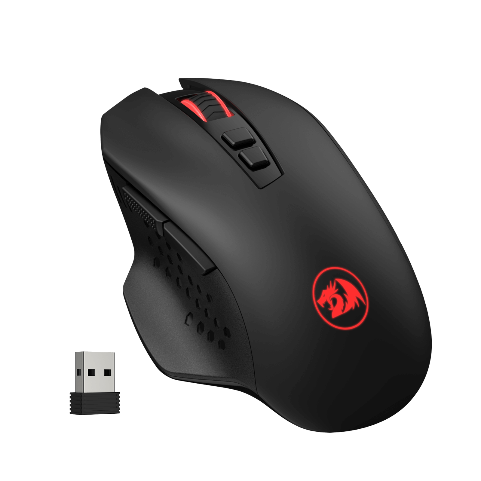 Redragon M656 Gainer Mouse Gaming Nirkabel, Mouse Gaming Nirkabel 2.4Ghz 4000 DPI dengan 5 Tingkat DPI, 7 Tombol Makro, Lampu Latar LED Merah & Didukung Perangkat Lunak/Driver Pro, untuk PC/Mac/Laptop