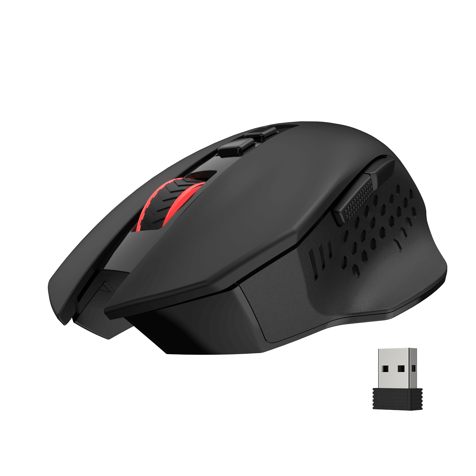 Redragon M656 Gainer Mouse Gaming Nirkabel, Mouse Gaming Nirkabel 2.4Ghz 4000 DPI dengan 5 Tingkat DPI, 7 Tombol Makro, Lampu Latar LED Merah & Didukung Perangkat Lunak/Driver Pro, untuk PC/Mac/Laptop