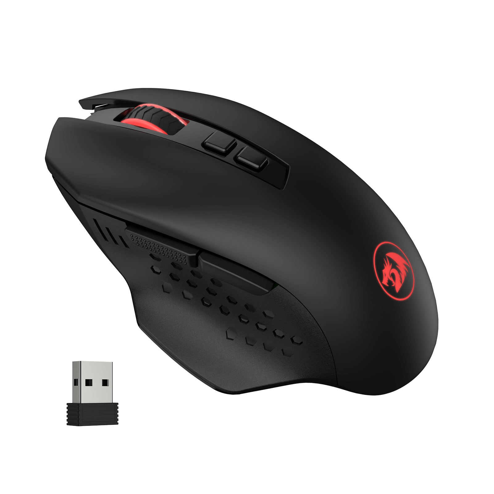 Redragon M656 Gainer Mouse Gaming Nirkabel, Mouse Gaming Nirkabel 2.4Ghz 4000 DPI dengan 5 Tingkat DPI, 7 Tombol Makro, Lampu Latar LED Merah & Didukung Perangkat Lunak/Driver Pro, untuk PC/Mac/Laptop