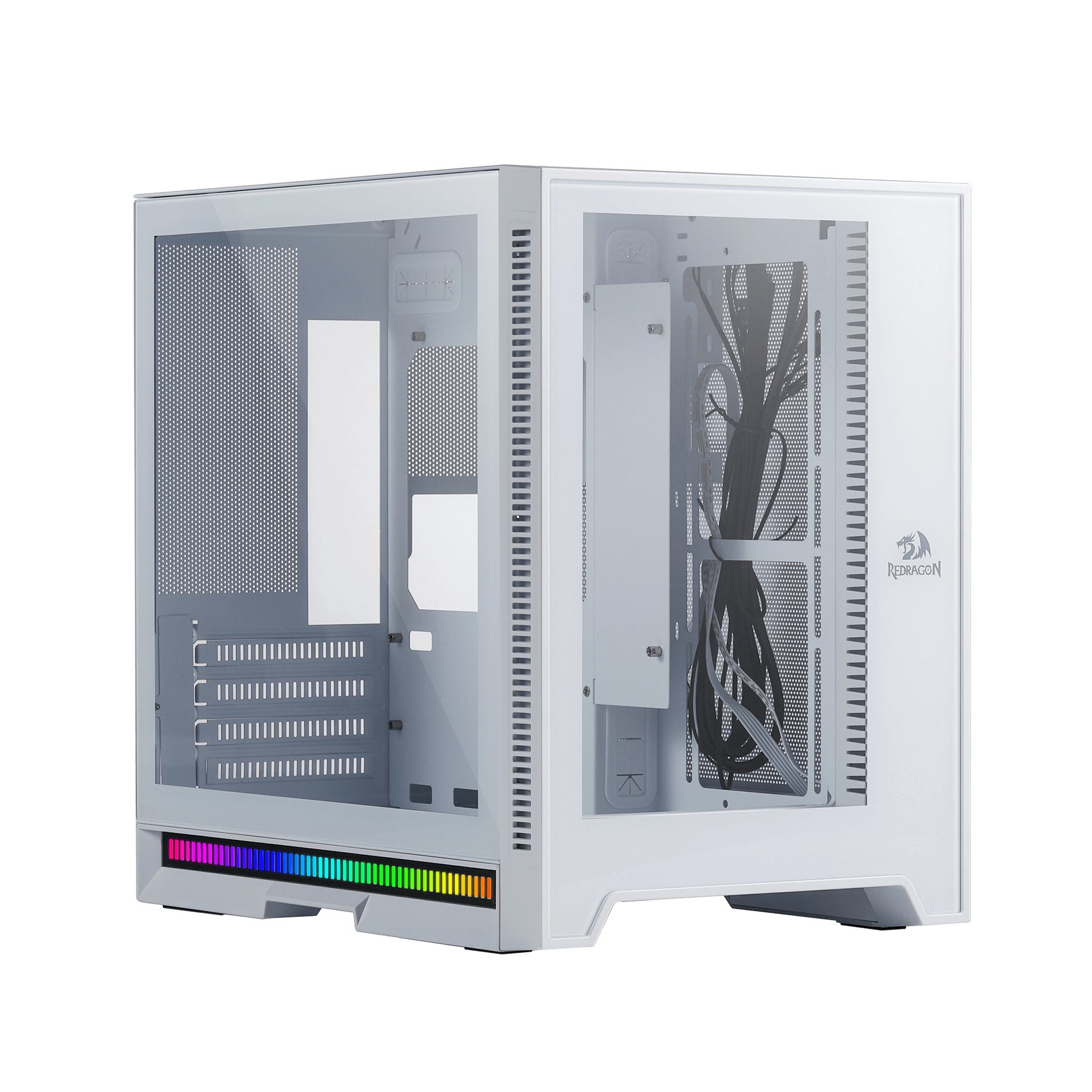 Redragon MC211 ITX Gaming PC Case, M-ATX Computer Chassis w/ 2 Tempered Glass Panels & High Airflow Perforated Panels, 240mm Radiator Support, Rhythm Sync Lighting Bar, Easy Cable Management, White