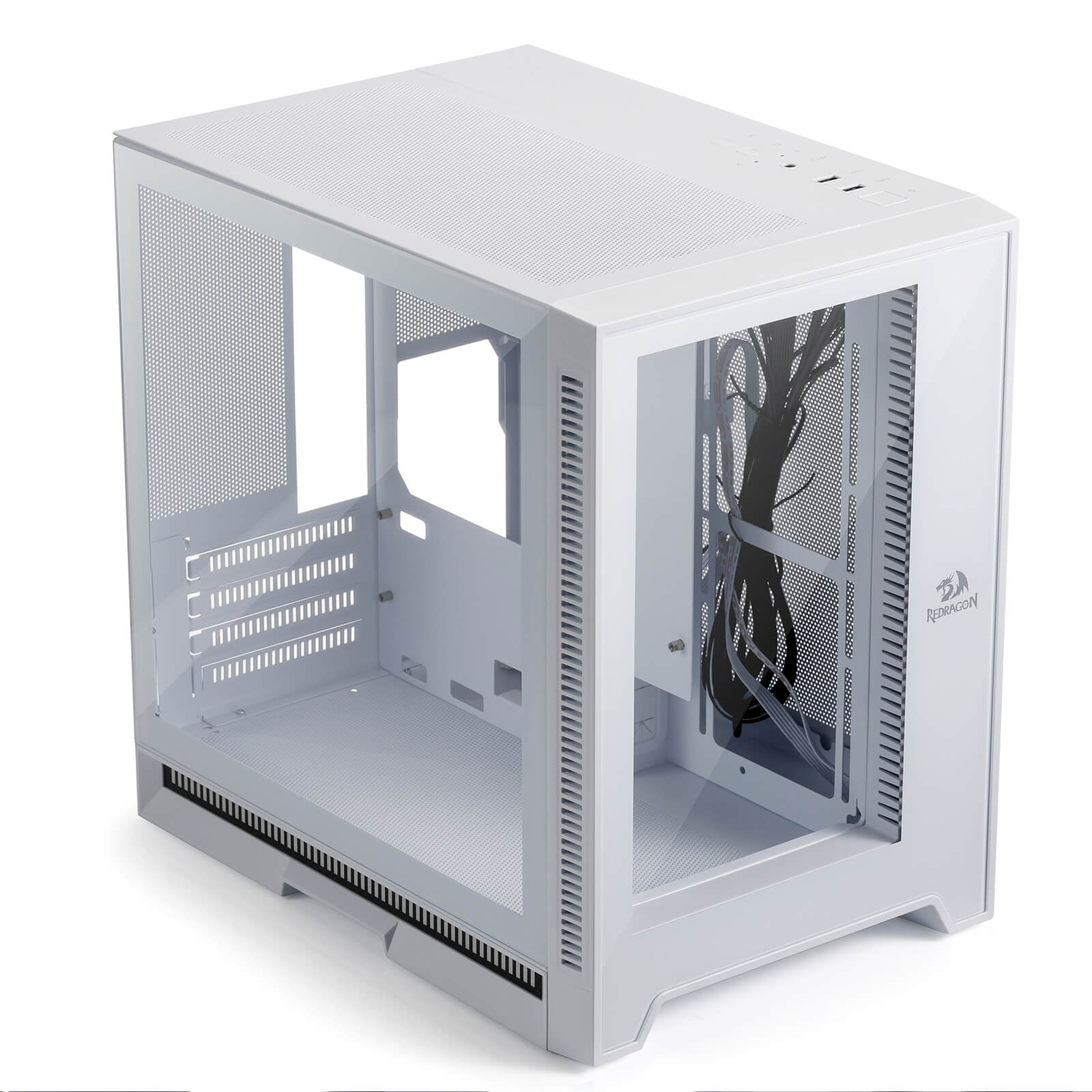 Redragon MC211 ITX Gaming PC Case, M-ATX Computer Chassis w/ 2 Tempered Glass Panels & High Airflow Perforated Panels, 240mm Radiator Support, Rhythm Sync Lighting Bar, Easy Cable Management, White